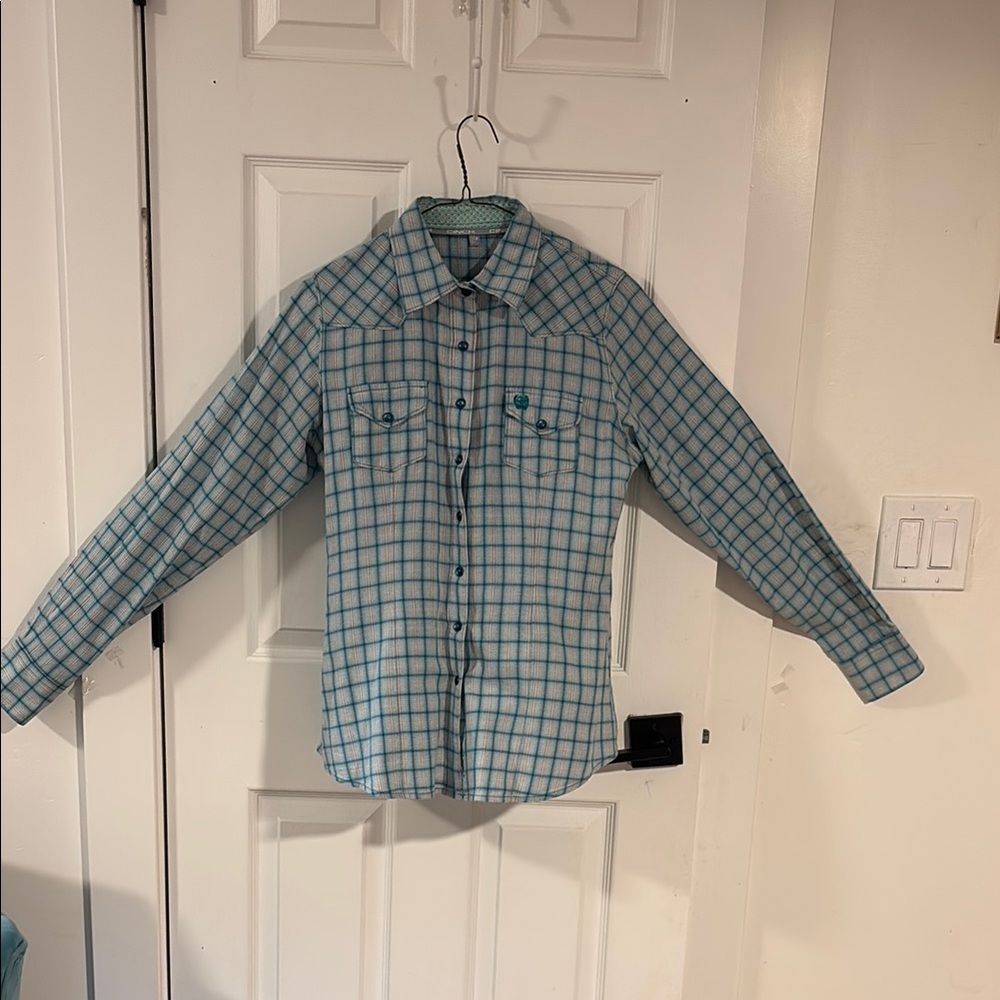 Cinch Women's Blue Plaid Pearl Snap Shirt